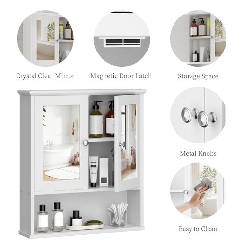 Shintenchi White Bathroom Medicine Cabinet with Mirror, Wall Mount, Adjustable Shelves