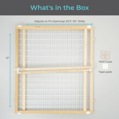 Extra-Wide Wooden Baby Gate - Pressure Mounted Child Safety Gate for Doorways - Adjustable 29.5-50 Inches Wide - 31 Inches Tall - Baby Gate