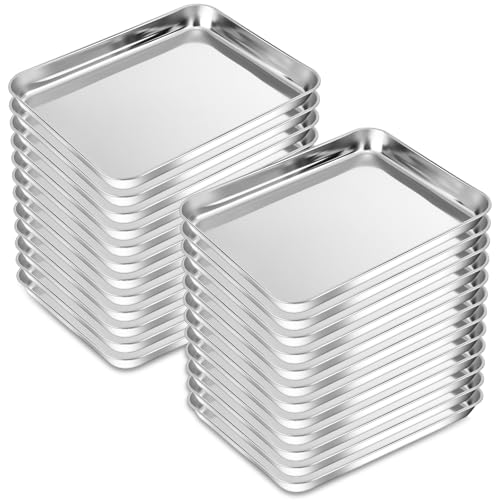 24 Pack Stainless Steel Baking Sheets - 10 x 8 x 1 Inch Oven & Cookie Trays - Durable Non-Stick Surface