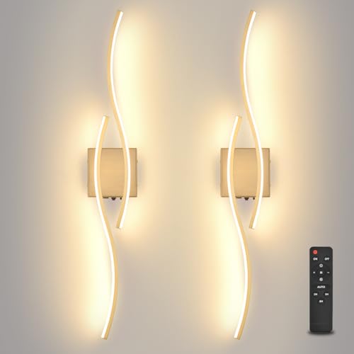 Battery Powered Wall Sconces Set of 2 - Gold 31.4 Inch LED Dimmable Wall Lamps with Remote & Timer