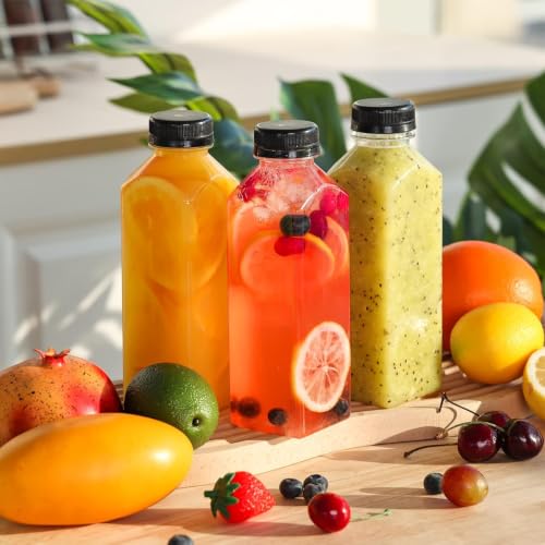 Moretoes 42pcs 16oz Reusable Plastic Juice Bottles with Caps & Accessories - Clear, Leak-Proof, BPA Free