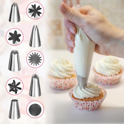 7Pcs 1M 2D 2F Large Piping Tips Set, Stainless Steel Cake Decoration Piping Tips, Piping Nozzles Baking Tools For Buttercream Icing Birthday Cake Cupcake DIY Art