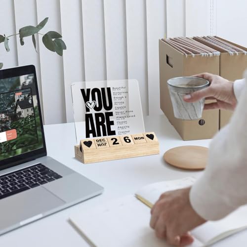 Christian Gifts for Women, Thank You Gifts for Coworker Female, Wooden Block Calendar for Desk, You Are Beautiful Desk Sign, Inspirational Acrylic Plaque, Catholic Office Accessories
