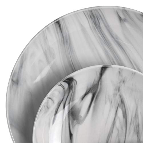 Elama Fine Marble 16-Piece Stoneware Dinnerware Set for 4 in Black & White