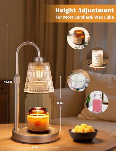 Innqoo Champagne Gold Candle Warmer Lamp with Timer & Dimmable Settings — Height Adjustable, Flame-Free Home Decor Gift for Women & Mom