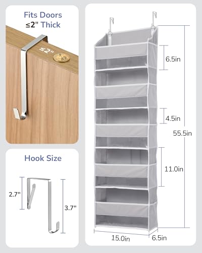 Grey Over Door Organizer with 5 Large & Mesh Pockets - 44 lbs Capacity, Kids Toys & Shoe Storage, 5 Layer Variation of THIS listing