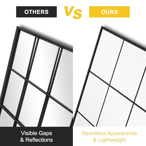LAWADA 24x36 Black Window Pane Wall Mirror - Modern Rectangular Decor with Grid Design