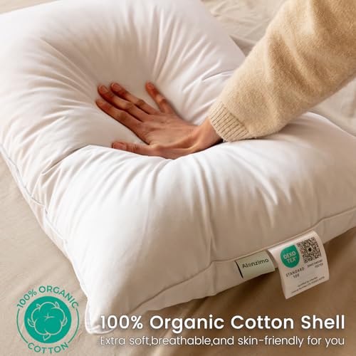 Alanzimo Queen Size Goose Feather Down Pillows Set of 2 20x28 Hotel Collection