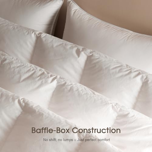 King Size Feather Down Duvet Insert - 100% Organic Cotton Cover, White Variation