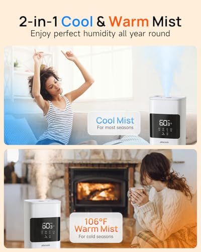 Akacozie White Warm & Cool Mist Humidifier for Large Rooms with Essential Oil Diffuser