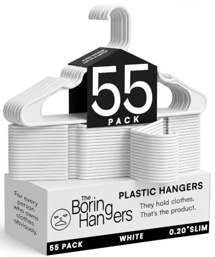 White Plastic Hangers 55 Pack - 10 lb Heavy Duty Clothes for Closet