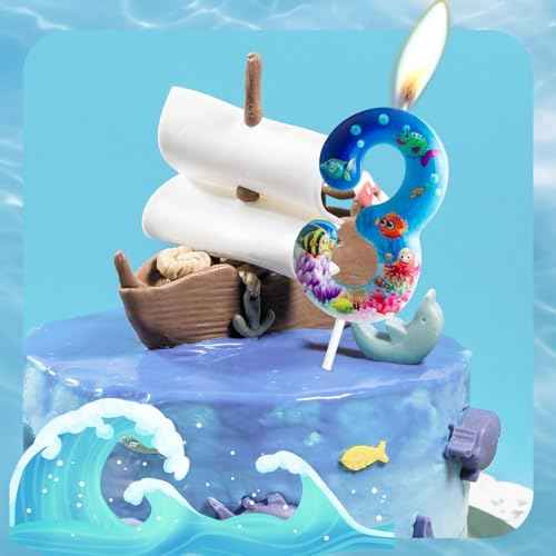 Sea World Birthday Candles Number 3 Blue Sea World Theme 3rd Birthday Party for Girl Boy Birthday Cake Topper Graduation Celebration Anniversary Decorations