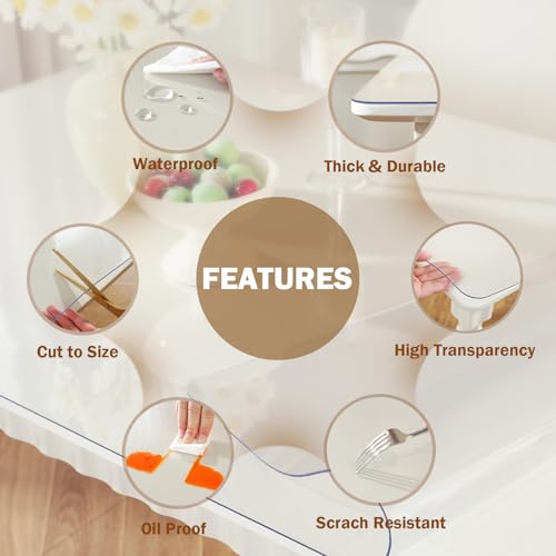 Royhom Clear Plastic Table Protector 36 x 60 Inch 1.5mm Heavy Duty Cover