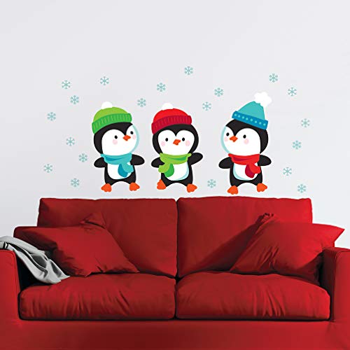 Paper Riot Co. Penquin Stacking Christmas Holiday Wall Stickers Removable for Family Activity Classroom Kids Room Nursery Bedroom Home Decor 65 Count Decals