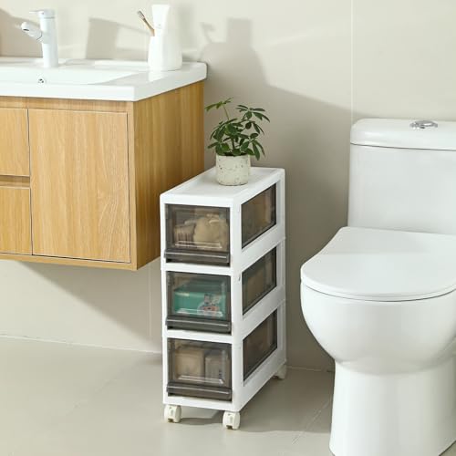 Gray Plastic 3 Drawer Storage Organizer Cart - Narrow Mobile Storage