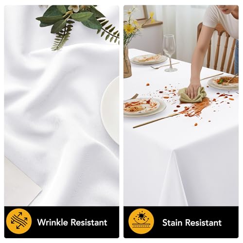 White Rectangle Tablecloths 60x120 Inches - 10 Pack, Wrinkle & Stain-Resistant Polyester