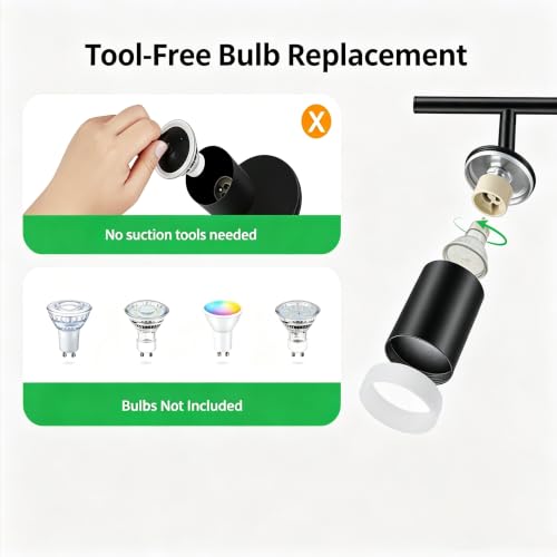 6 Light Black Kitchen Track Lighting Fixtures Ceiling Mount - Adjustable Heads
