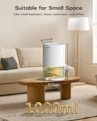 Small Dehumidifier 35oz for Home Bathroom Bedroom with Night Lights - White