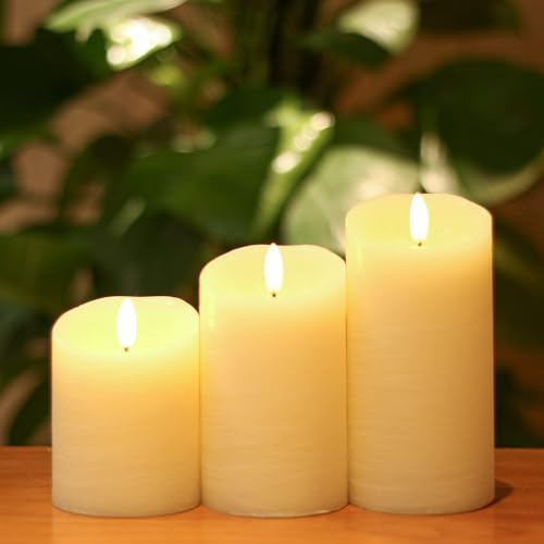 AngelLoong Ivory Flameless Candles with Remote, Flickering Battery Pillar Set