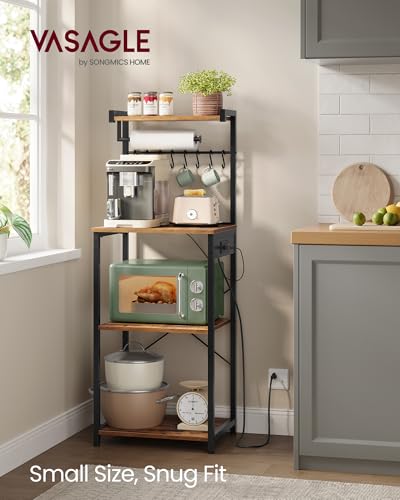 Rustic Brown 4-Tier Kitchen Baker's Rack with Power Outlet - 17.7" Wide