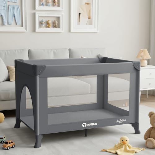 Grey Portable Baby Playard & Travel Crib with Mattress - Foldable & Lightweight