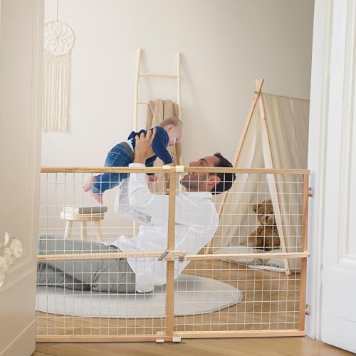 Extra-Wide Wooden Baby Gate - Pressure Mounted Child Safety Gate for Doorways - Adjustable 29.5-50 Inches Wide - 31 Inches Tall - Baby Gate