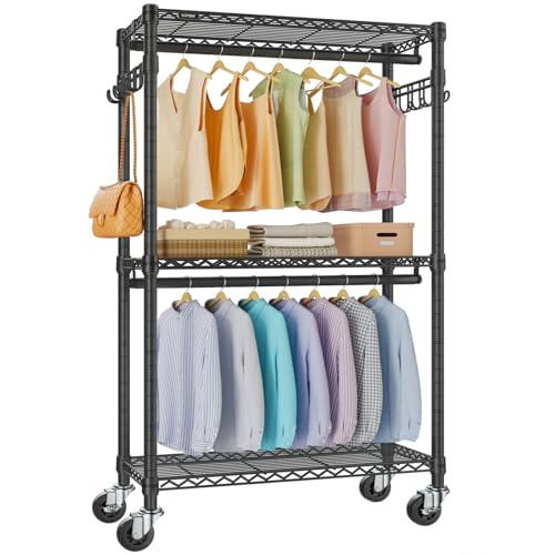 Black R2 Medium Clothes Rack for Hanging Clothes with Lockable Wheels