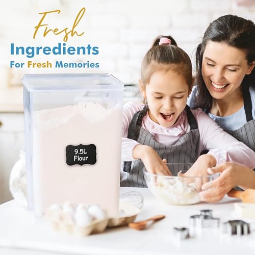 Black Food Storage Containers Set - 2 Large Airtight Canisters for Pantry & Kitchen Organization