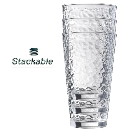 Le'raze Set of 10 Clear Hammered Glass Tumblers 16oz - Heavy Base Drinkware