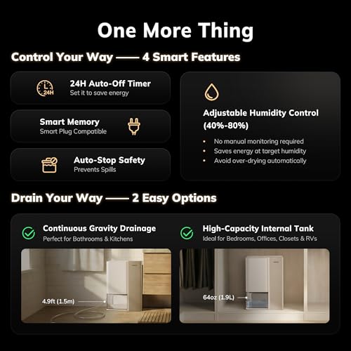 AEOCKY 1000 Sq.Ft Small Dehumidifier - Bone White, Thermoelectric Tech, Timer