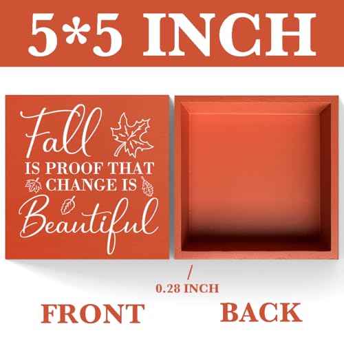 Rustic Fall Decor Fall is Proof That Change is Beautiful Wooden Box Sign Thanksgiving Decorations Farmhouse Autumn Desk Decor Autumn Leaves Wood Sign for Home Office Shelf Tiered Tray Centerpiece