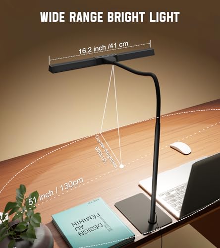 LED Desk Lamp with Wide Light Bar, Adjustable Gooseneck, Black
