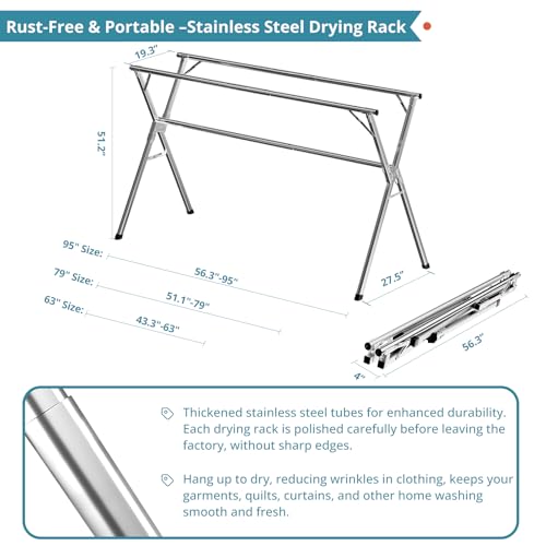 79-Inch Clothes Drying Rack - Collapsible Indoor Outdoor Laundry Storage - Silver