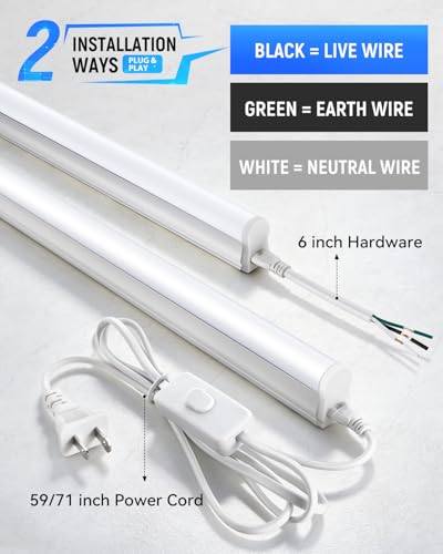 T5 LED Shop Lights 4FT 20W 2300lm 6500K - 6 Pack, Linkable Garage & Workshop Lighting