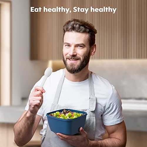 Cherrysea Salad Lunch Container, 52oz Salad Bowls with 3 Compartments Tray,Leak Proof Lunch Box with Fork for Men,Women BPA-Free Snack Container with Sauce Container for Dressings-Blue