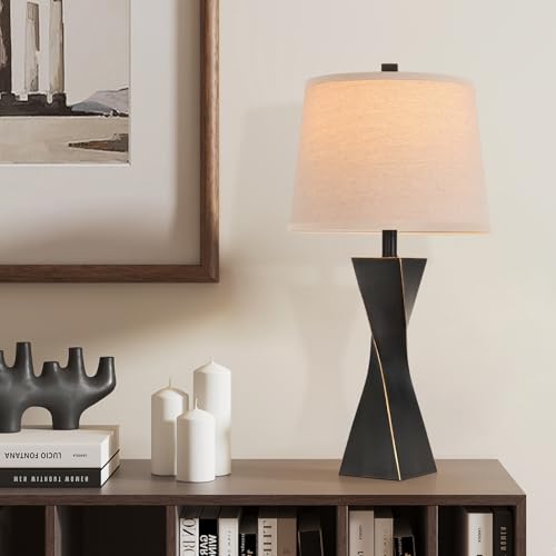 Liyicha Black Gold Set of 2 Modern Vintage Bedside Table Lamps, 26.5-Inch Linen Shade