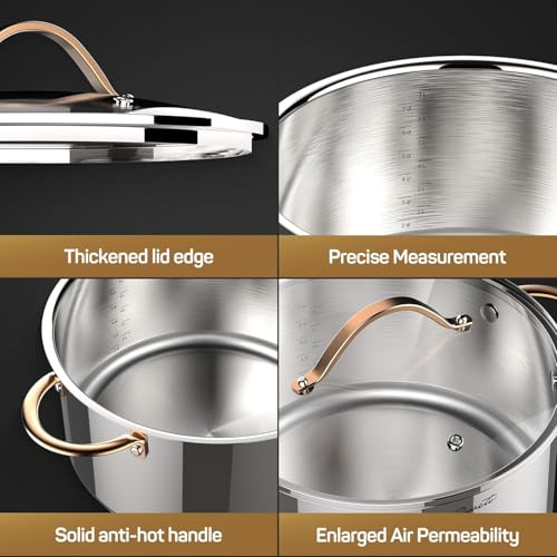 8 Quart Stock Pot with Lid - Tri-Ply Stainless Steel Induction Compatible