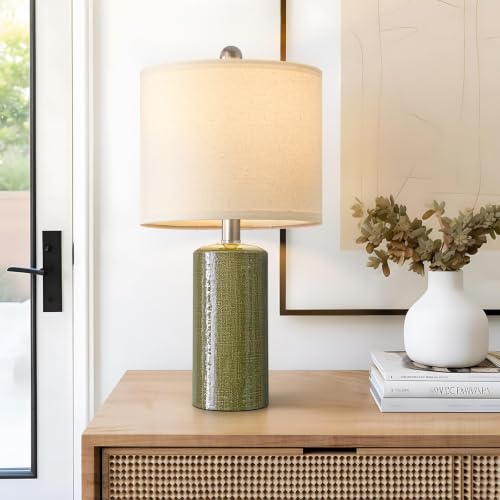Green Small Modern Ceramic Table Lamp Set of 2 for Living Room & Nightstand