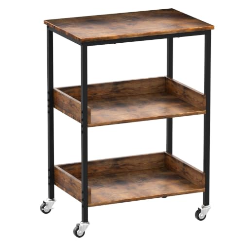 31-Inch High 3-Tier Rolling Kitchen Microwave Cart with Storage and Hooks