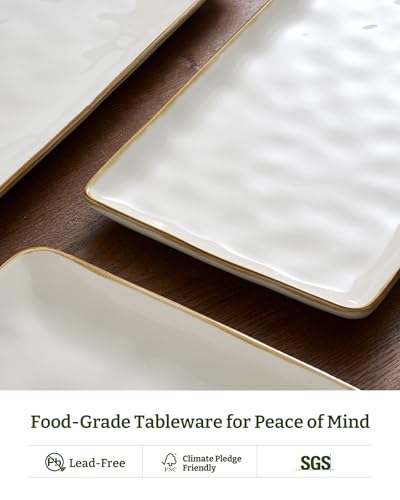 Famiware Vanilla White 3-Piece Serving Platters Set - Rectangular, Large to Small
