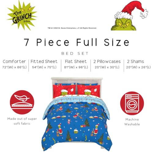 Grinch Full Size Bedding Set with Comforter and Sheets - Christmas Decor