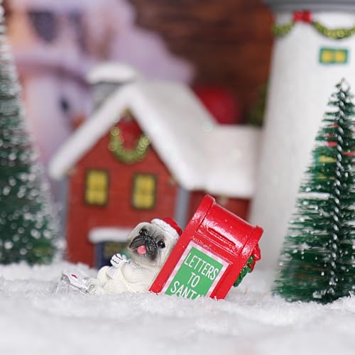 Christmas Village Accessories Ornaments Resin Puppy Read Letters from Santa Christmas Village Sets Decoration for Xmas Festival Holiday
