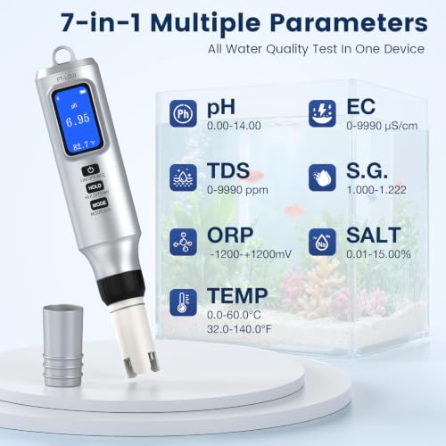 LKBird Silver 7-in-1 Smart Water Tester & pH Meter with App, Rechargeable for Pools & Aquariums