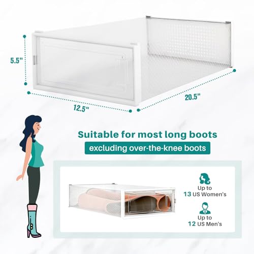 8-Piece Boot and Shoe Storage Box, Stackable Clear Plastic
