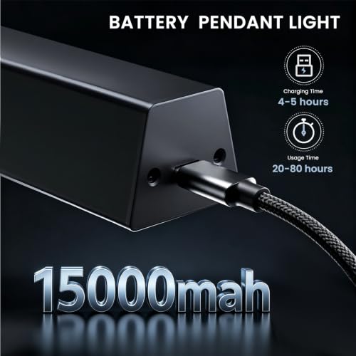 Rechargeable LED Pendant Light with Remote - 39.4" Black Kitchen Island Lighting