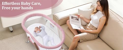 Pink Portable Baby Bassinet 3-in-1 Crib with Mosquito Net & Travel Bag