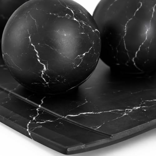 Black Marble Look Home Decor Bowl and Orb Set - Coffee Table Centerpiece, Living Room Accent - Matte Finish