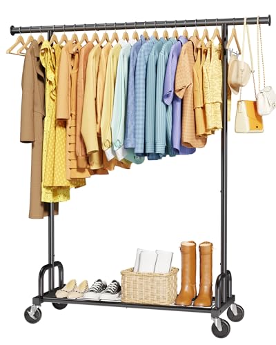 Sakugi Large-Capacity Metal Clothes Rack with Lockable Wheels, 45.6 x 16.9 x 59 inches, Black - 1 Rod