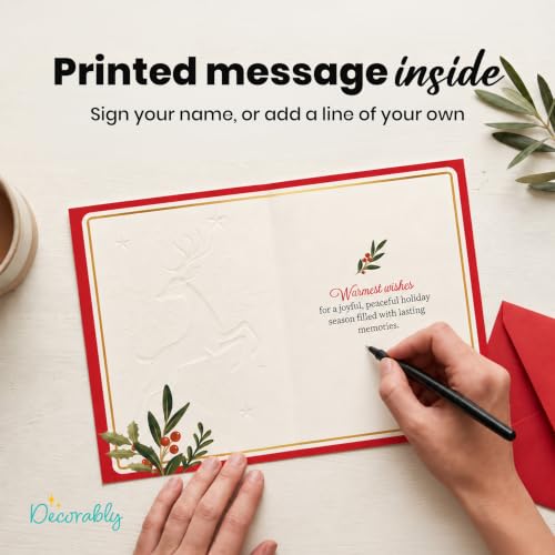 Decorably 12 Pack Foiled Reindeer Christmas Cards 5x7 with Envelopes