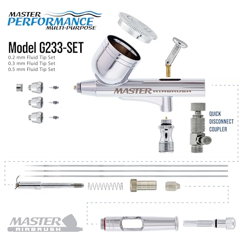 Master Airbrush G233 Performance Pro Airbrush Kit Without Hose - 3 Nozzle Sets